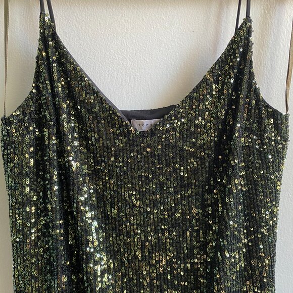 Topshop Green Sequin Dress, Size 6 - Picture 4 of 10